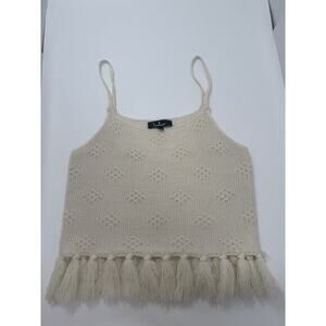 Lulus Beachside Bliss Ivory Pointelle Knit Tassel Crop Top